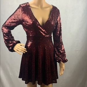 Gianni Bono Balloon Sleeve Sequin Fit&Flare Dress